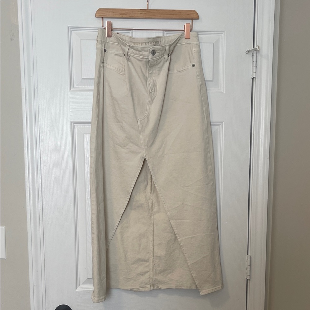 American Eagle Outfitters Cream Front-Slit Maxi Skirt